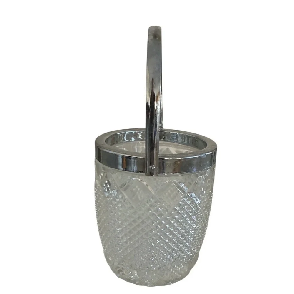 Vintage FB Rogers Mini‎ Ice Bucket Diamond Point Lead Crystal Silver Trim 4